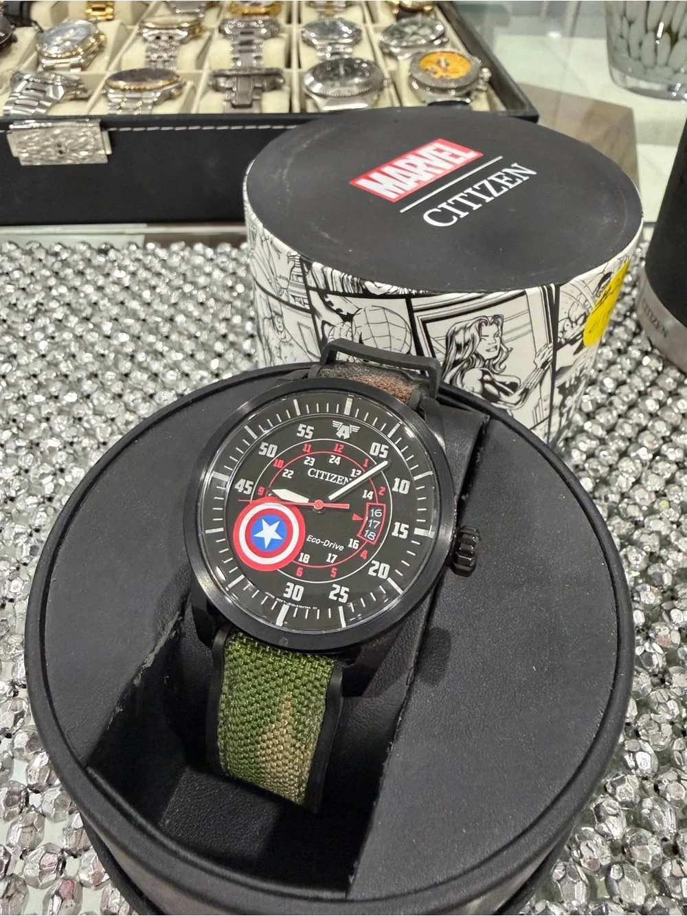 Citizen Men's Black and Olive Green Nylon-Trim Strap Watch